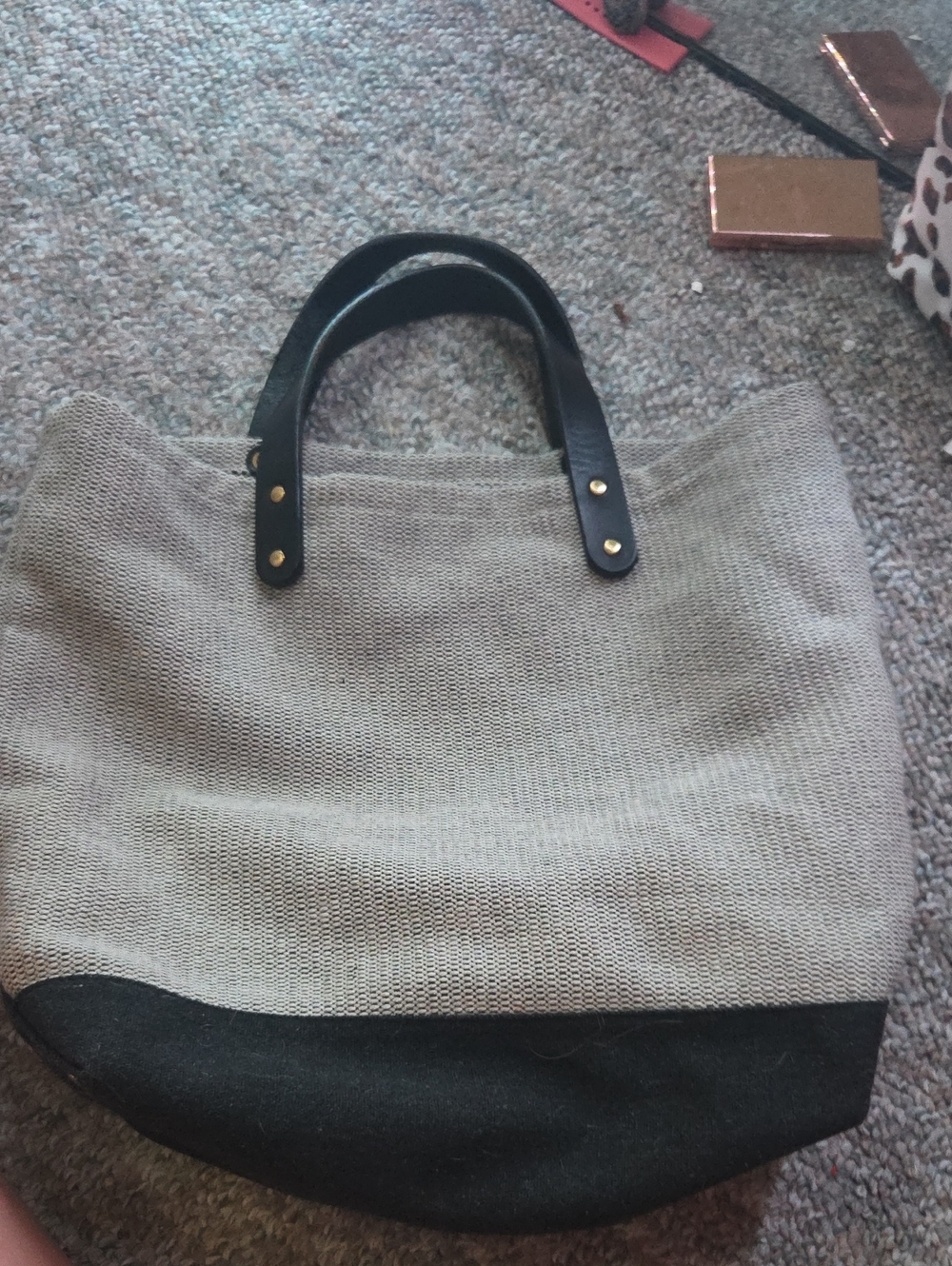 Neutral Canvas Tote with Black Trim and Handles